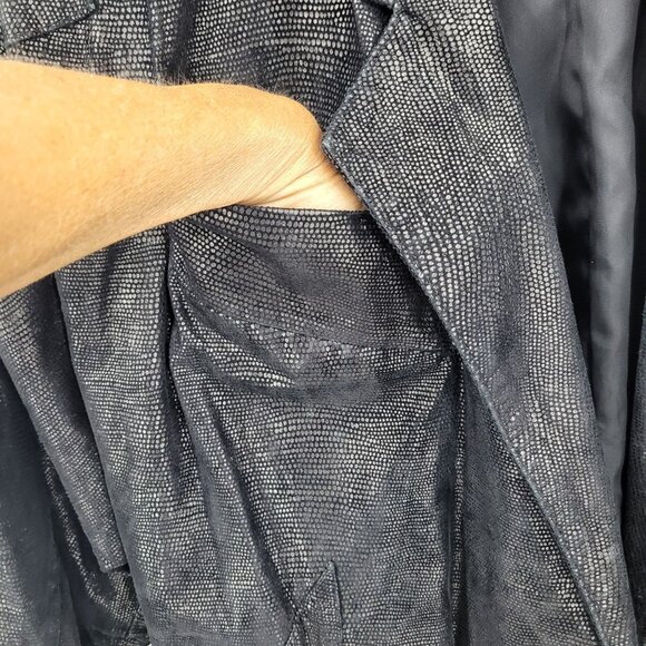 Vtg 80s Genuine Leather Jacket Sz L Black Oil Slick Textured Batwing Oversized - Picture 8 of 12